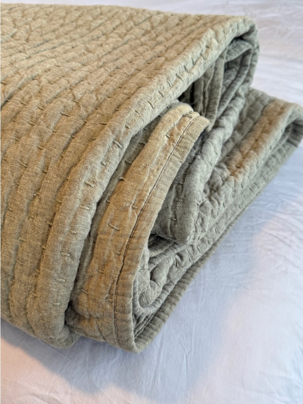 Pottery Barn Quilted Bedspread in Olive Green